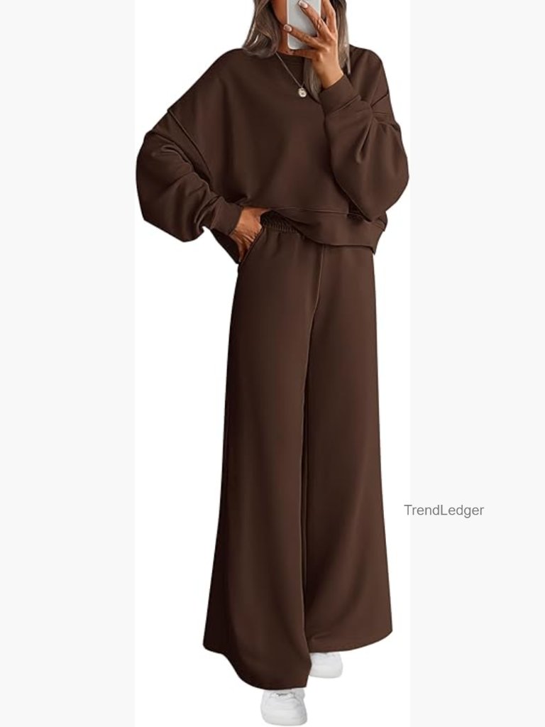 Women's 2 Piece Sweatsuit Crewneck Pullover Wide Leg Pants Lounge Set